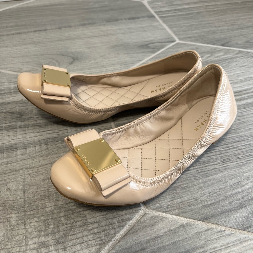 Cole Haan Cream Quilted Loafers with Gold Accent